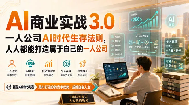 AI商业实战3.0｜一人公司AI时代生存法则，人人都能打造属于自己的一人公司-2爱1学习资源网-伴学无忧