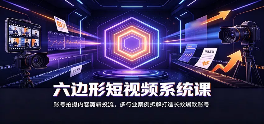 六边形短视频系统课：账号拍摄内容剪辑投流，多行业案例拆解打造长效爆款账号-2爱1学习资源网-伴学无忧