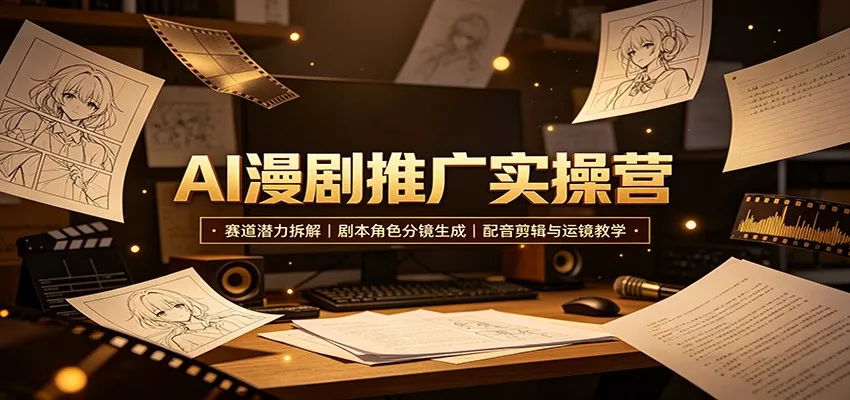 AI漫剧推广实操营：赛道潜力拆解，剧本角色分镜生成，配音剪辑与运镜教学-2爱1学习资源网-伴学无忧
