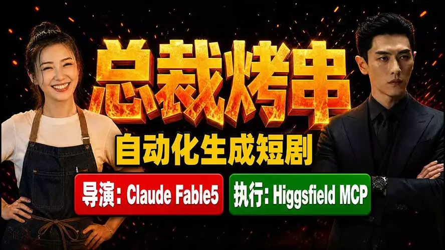 《总裁烤串》真人短剧全自动诞生!Claude Fable5 当导演,Higgsfield MCP 执行! 《总裁烤串》真人短剧全自动诞生!Claude Fable5 当导演,Higgsfield MCP 执行!