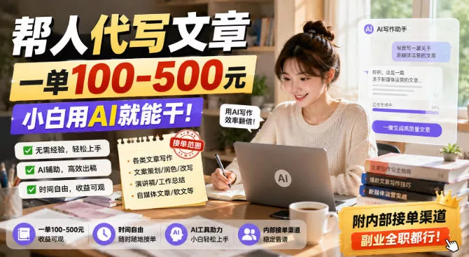 帮人代写文章,一单100-500,小白用AI就能干,附内部接单渠道,副业全职都行【揭秘】-2爱1学习资源网-伴学无忧