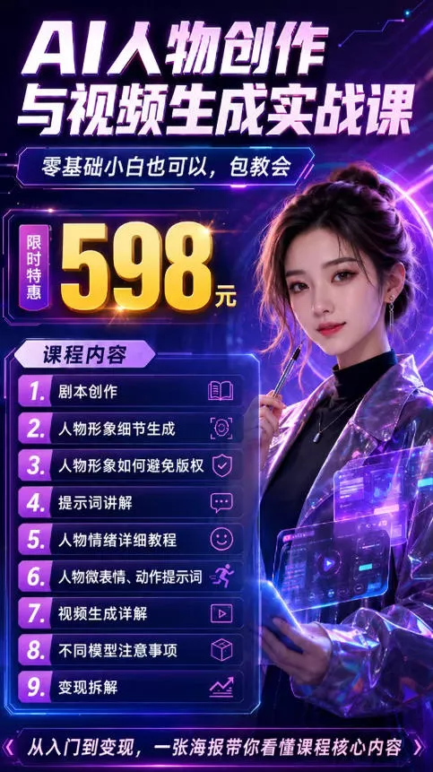 抖音5W粉丝博主的AI真人日系女孩制作教学，AI人物创作与视频生成实战课，新手也能快速起号涨粉变现(更新1002)-2爱1学习资源网-伴学无忧
