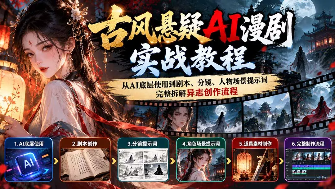 古风悬疑AI漫剧实战教程：从AI底层使用到剧本、分镜、人物场景提示词，完整拆解异志创作流程-2爱1学习资源网-伴学无忧