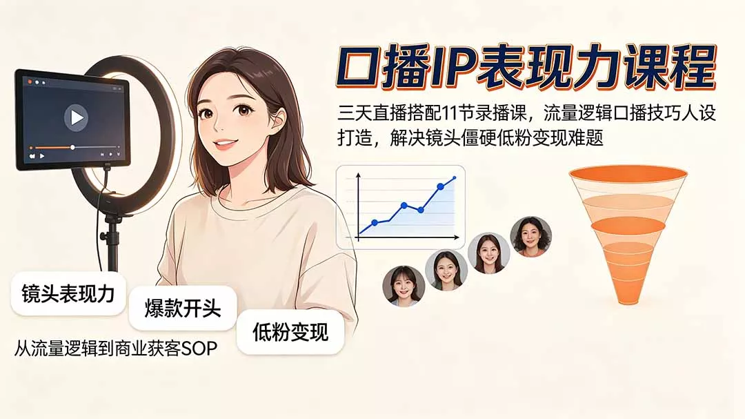 口播IP表现力课程｜三天直播搭配11节录播课，流量逻辑口播技巧人设打造，解决镜头僵硬低粉变现难题-2爱1学习资源网-伴学无忧