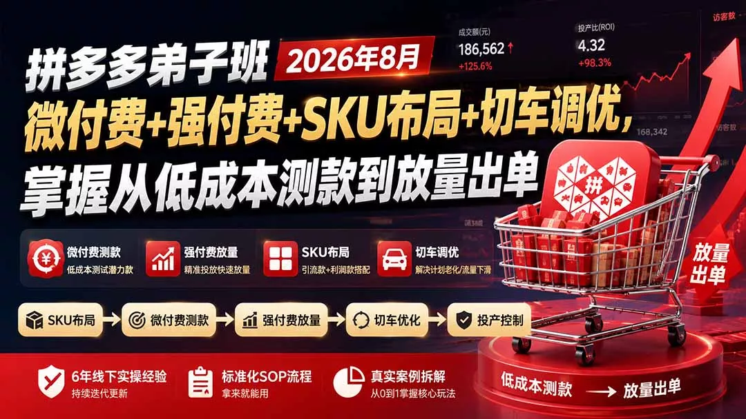 拼多多弟子班2026年8月：微付费+强付费+SKU布局+切车调优，掌握从低成本测款到放量出单-2爱1学习资源网-伴学无忧