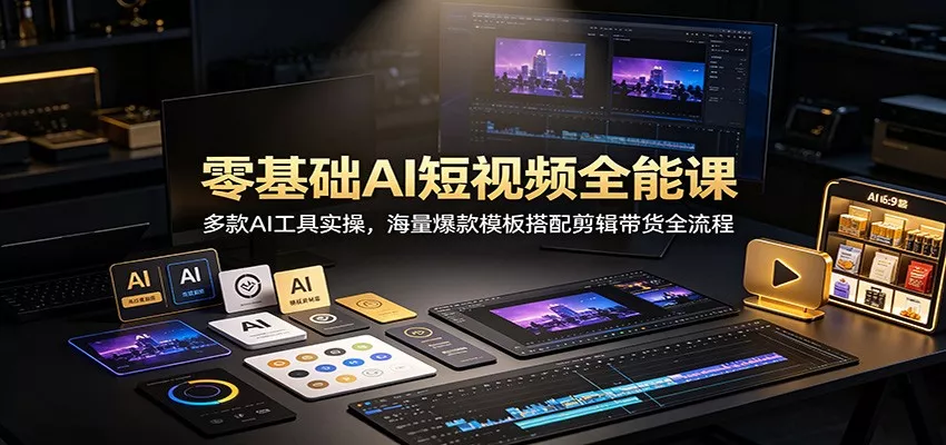 零基础AI短视频全能课：多款AI工具实操，海量爆款模板搭配剪辑带货全流程-2爱1学习资源网-伴学无忧