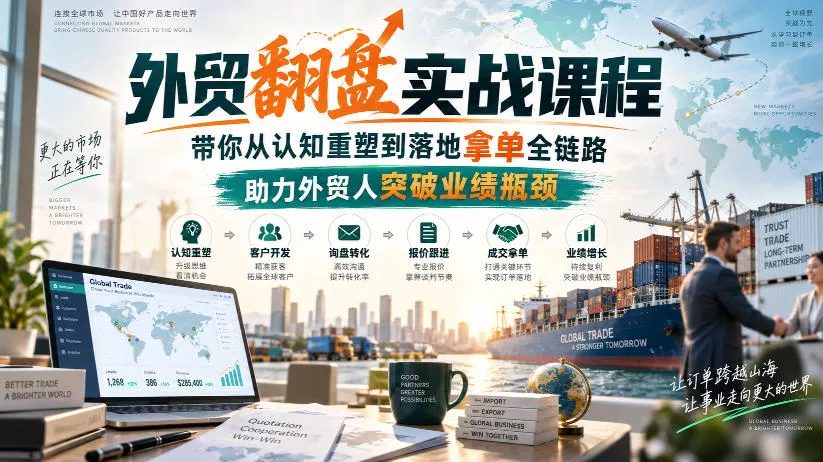 外贸翻盘实战课程,带你从认知重塑到落地拿单全链路,助力外贸人突破业绩瓶颈 外贸翻盘实战课程,带你从认知重塑到落地拿单全链路,助力外贸人突破业绩瓶颈
