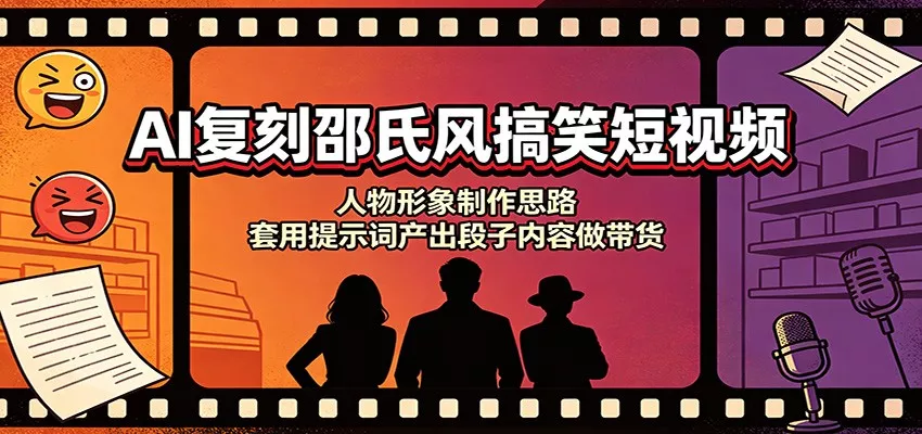AI复刻邵氏风搞笑短视频：人物形象制作思路，套用提示词产出段子内容做带货-2爱1学习资源网-伴学无忧