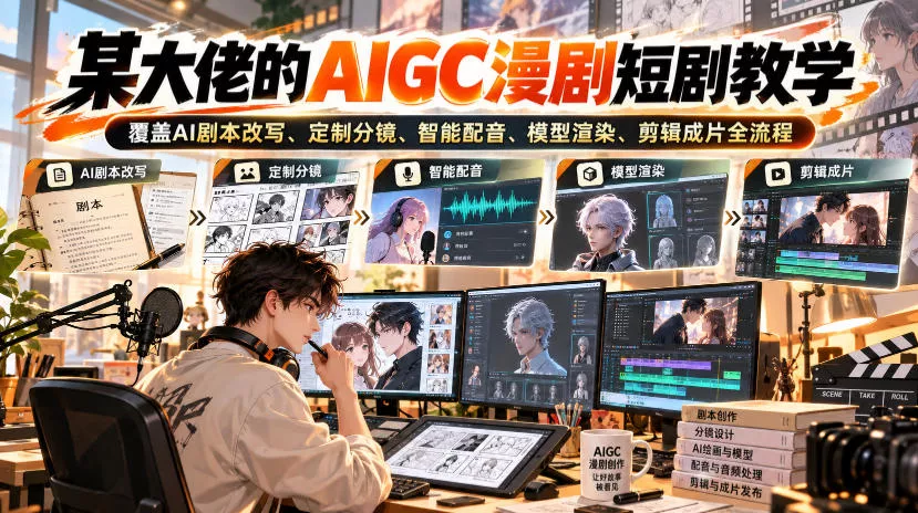 某大佬的AIGC漫剧短剧教学，覆盖AI剧本改写、定制分镜、智能配音、模型渲染、剪辑成片全流程-2爱1学习资源网-伴学无忧