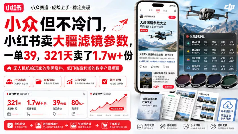 小众但不冷门，小红书卖大疆滤镜参数，一单39，321天卖了1.7w+份-2爱1学习资源网-伴学无忧
