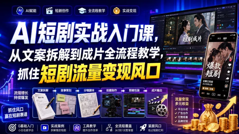 AI短剧实战入门课，从文案拆解到成片全流程教学，抓住短剧流量变现风口-2爱1学习资源网-伴学无忧