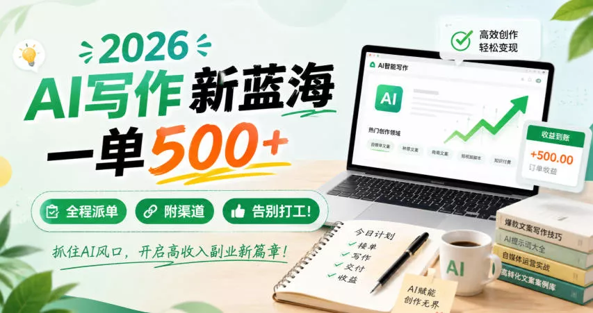 2026 AI写作新蓝海，一单500+，全程派单，附渠道，告别打工！【揭秘】-2爱1学习资源网-伴学无忧