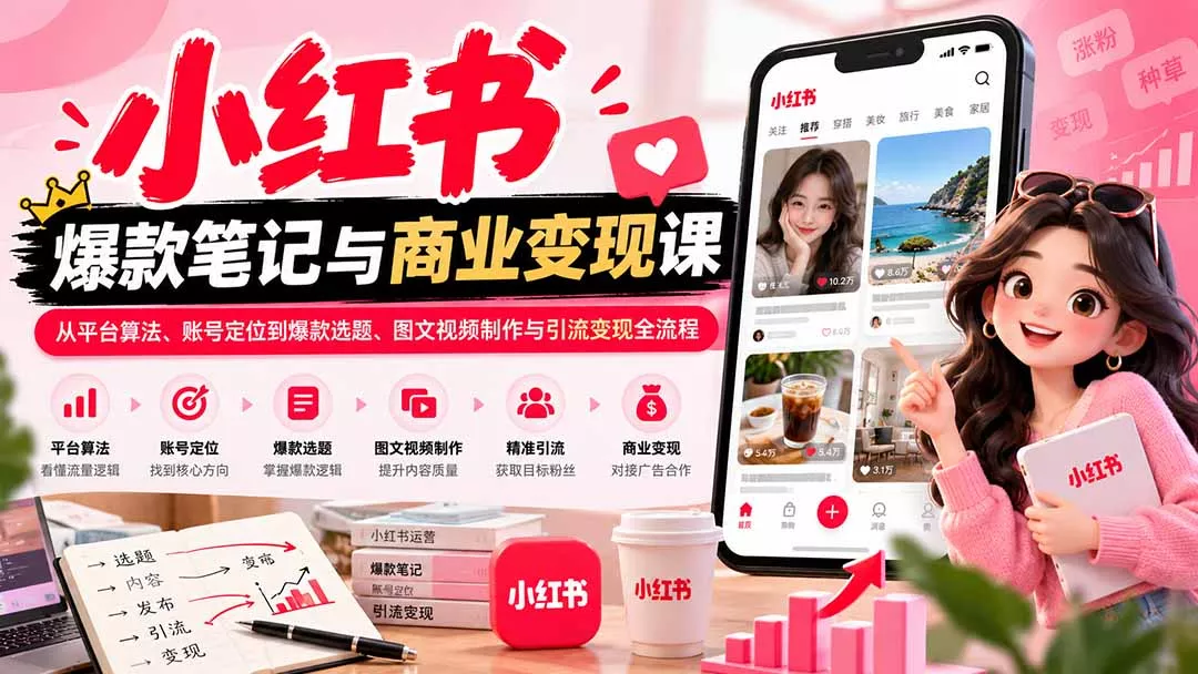 2026小红书爆款笔记与商业变现课：从平台算法、账号定位到爆款选题、图文视频制作与引流变现全流程-2爱1学习资源网-伴学无忧