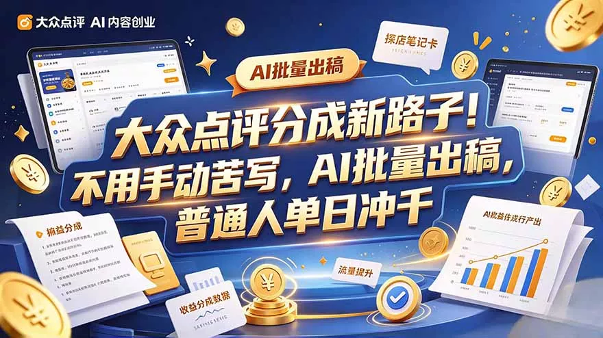 大众点评副业新玩法,工具提效解放双手,批量做笔记,单日可破千-2爱1学习资源网-伴学无忧