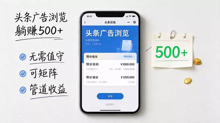 头条广告浏览躺赚500+无需值守，可矩阵并附有管道收益-2爱1学习资源网-伴学无忧