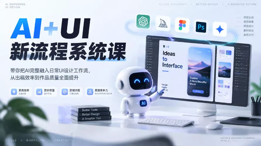 【无水印】AI+UI新流程系统课，带你把AI完整融入日常UI设计工作流，从出稿效率到作品质量全面提升(2026第4期)-2爱1学习资源网-伴学无忧