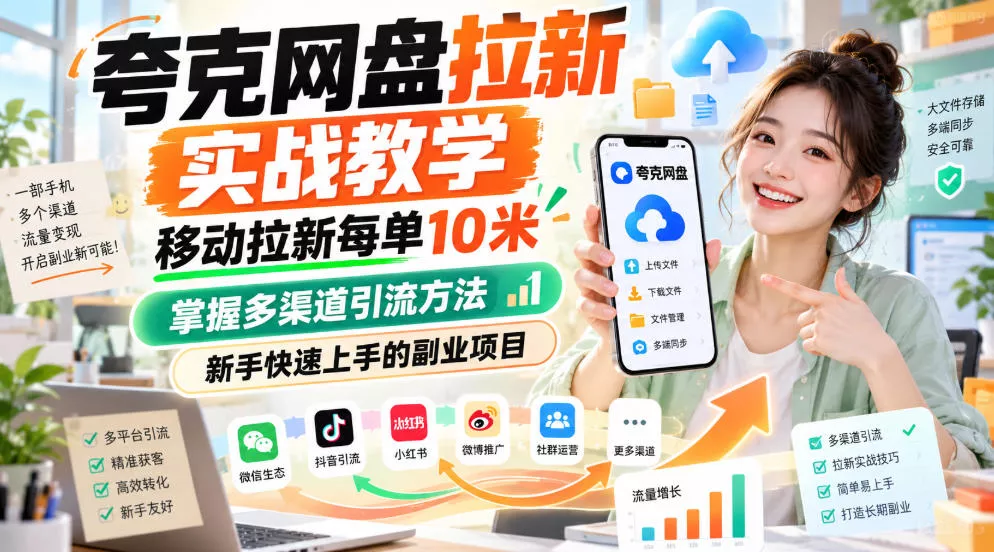 夸克网盘拉新实战教学，移动拉新每单10米，掌握多渠道引流方法，新手快速上手的副业项目(更新1017)-2爱1学习资源网-伴学无忧