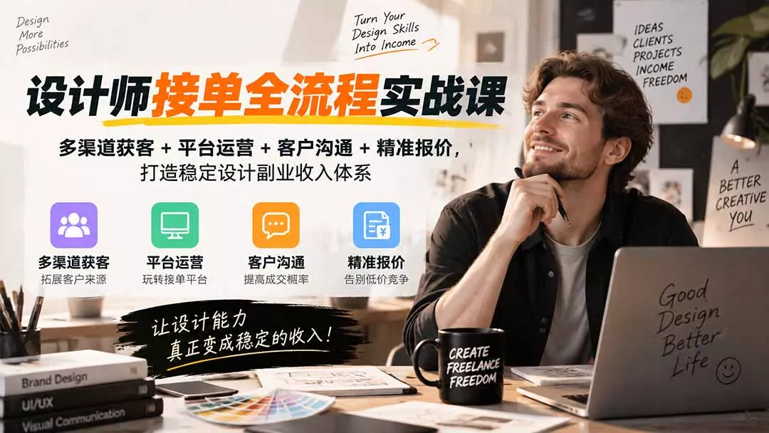 设计师接单全流程实战课-无水印｜多渠道获客+平台运营+客户沟通+精准报价，打造稳定设计副业收入体系-2爱1学习资源网-伴学无忧