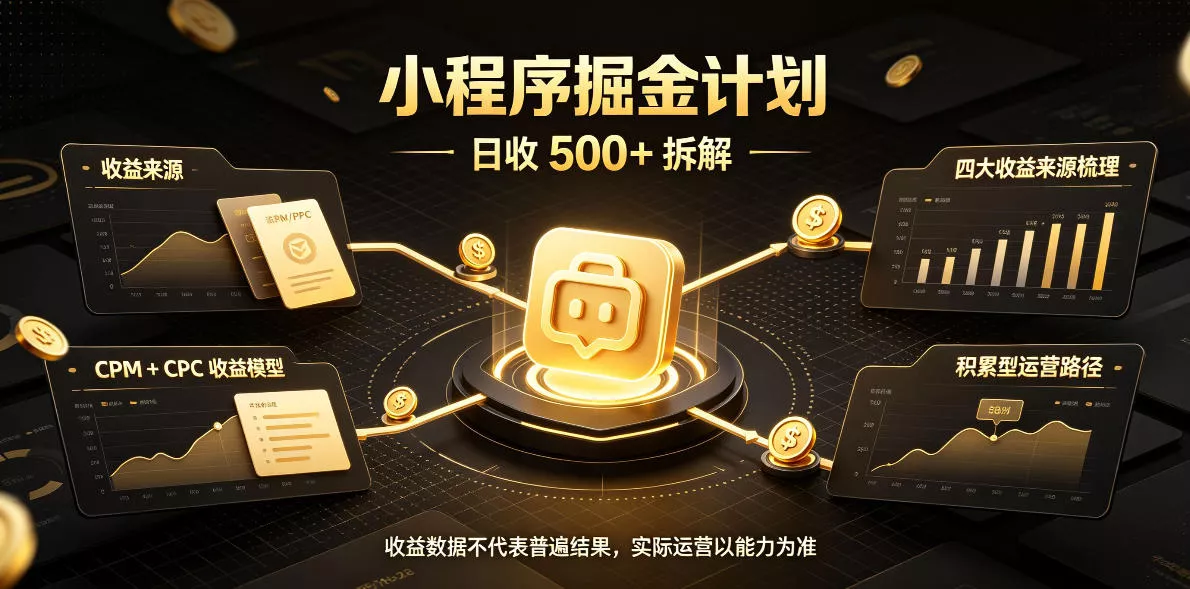 小程序推广计划，日收500+，腾讯官方打款，客户留存率高，收益长期稳定【揭秘】