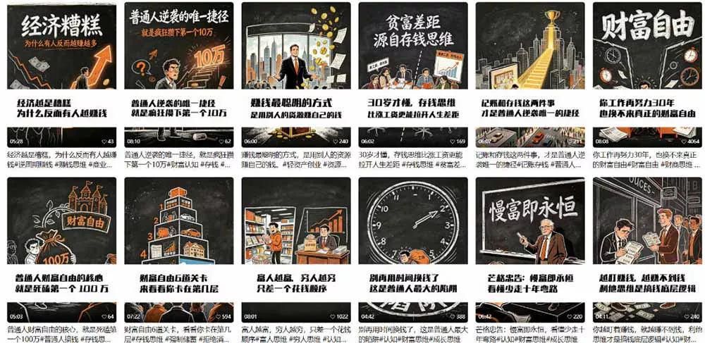AI书单财富书籍图文解读：手绘黑白风格×一键直出×几十条视频跑1000单×全流程拆解×新手可上手-2爱1学习资源网-伴学无忧