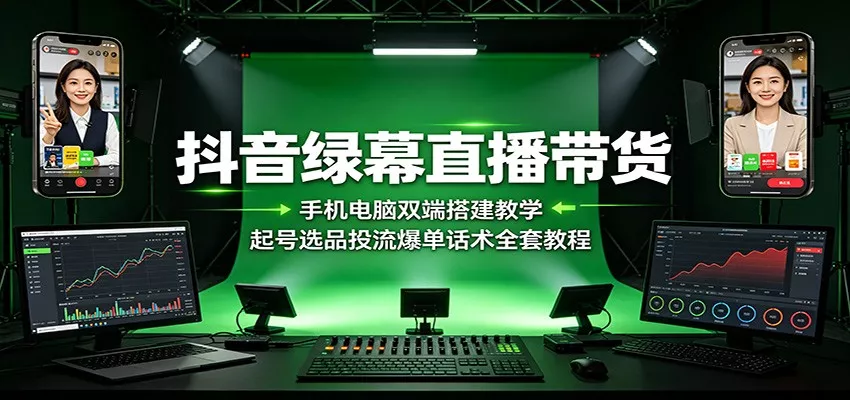 抖音绿幕直播带货:手机电脑双端搭建教学,起号选品投流爆单话术全套教程-2爱1学习资源网-伴学无忧