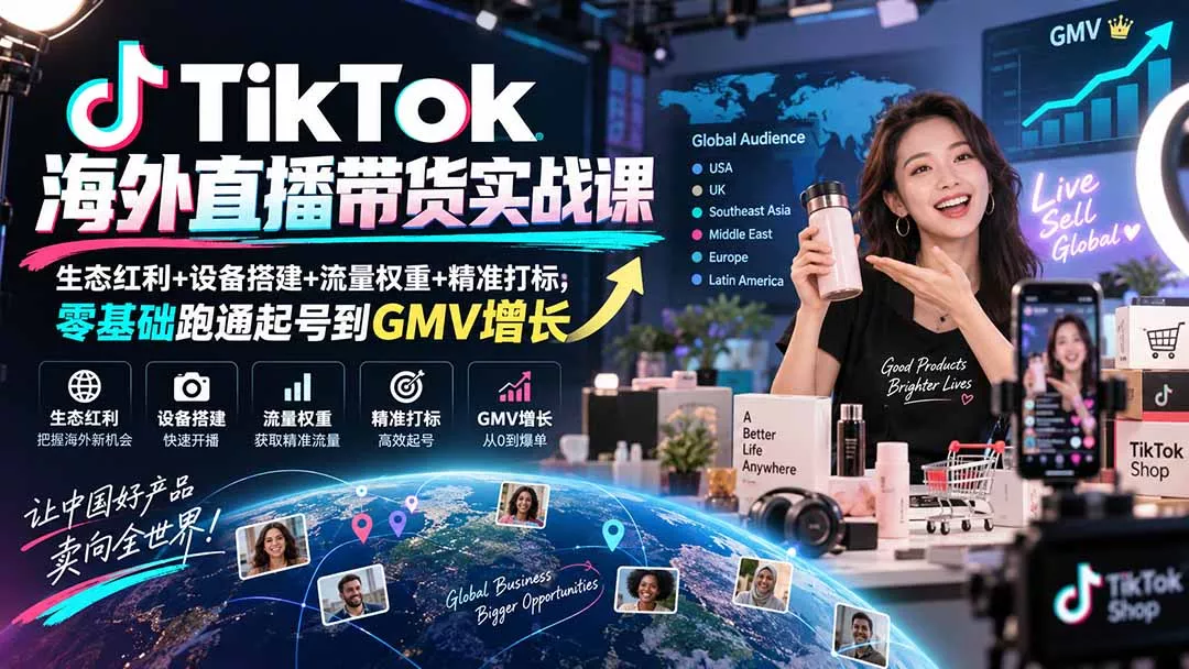TikTok海外直播带货实战课｜生态红利+设备搭建+流量权重+精准打标，零基础跑通起号到GMV增长-2爱1学习资源网-伴学无忧