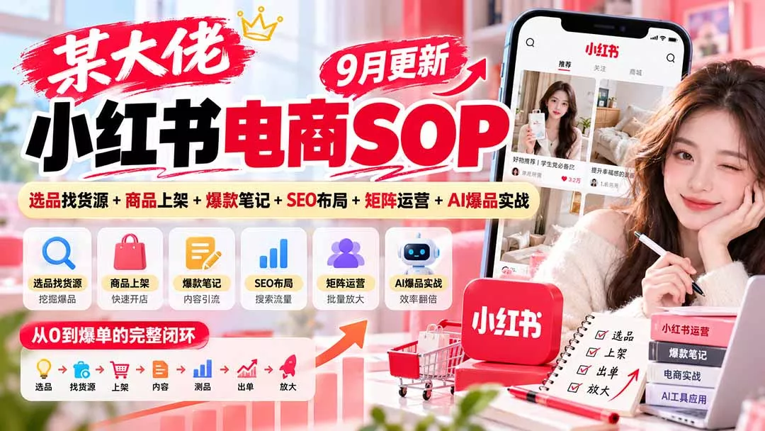 某大佬小红书电商SOP｜9月更新：选品找货源+商品上架+爆款笔记+SEO布局+矩阵运营+AI爆品实战-2爱1学习资源网-伴学无忧