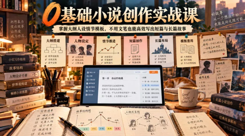 0基础小说创作实战课｜掌握大纲人设情节模板，不用文笔也能高效写出短篇与长篇故事-2爱1学习资源网-伴学无忧