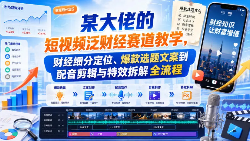 某大佬的短视频泛财经赛道教学,财经细分定位、爆款选题文案到配音剪辑与特效拆解全流程-2爱1学习资源网-伴学无忧
