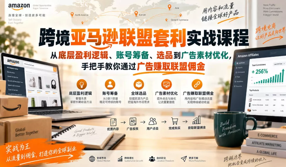 跨境亚马逊联盟套利实战课程，从底层盈利逻辑、账号筹备、选品到广告素材优化，手把手教你通过广告賺取联盟佣金-2爱1学习资源网-伴学无忧