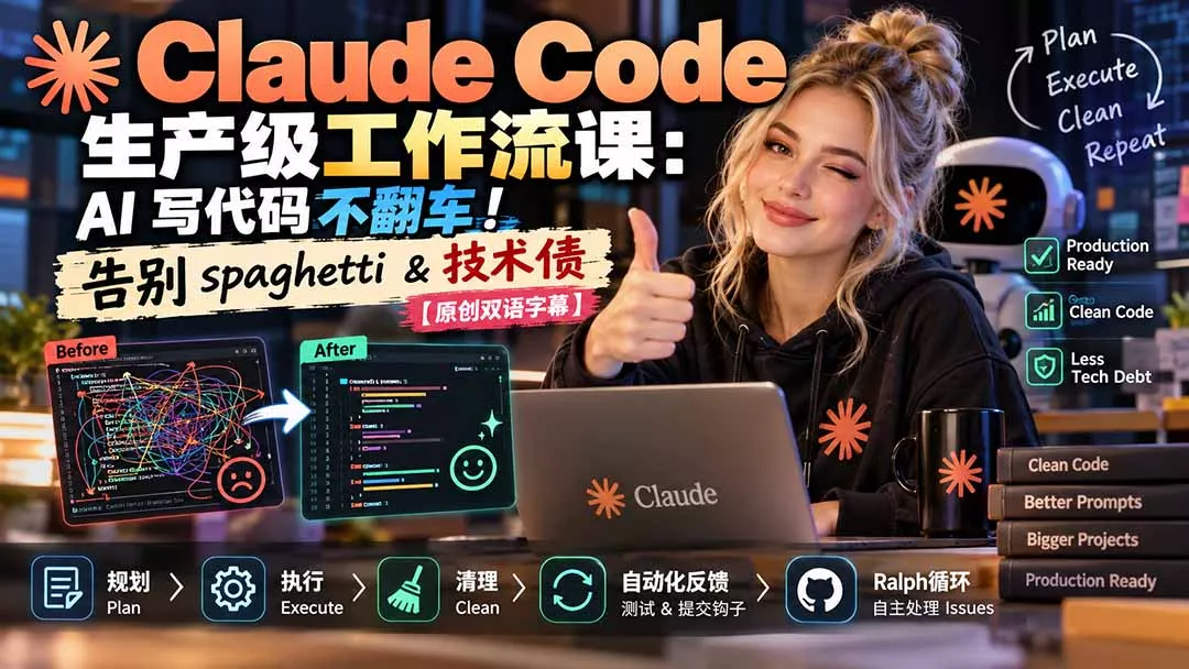 Claude Code 生产级工作流课：AI 写代码不翻车！告别 spaghetti & 技术债【原创双语字幕】-2爱1学习资源网-伴学无忧
