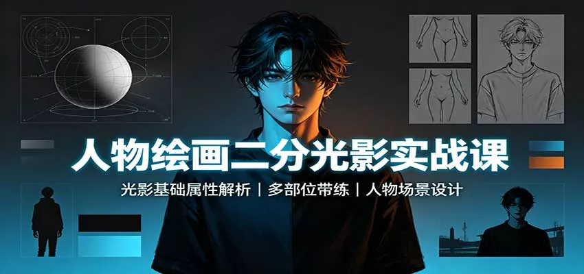 人物绘画二分光影实战课：光影基础属性解析，多部位带练，人物场景设计-2爱1学习资源网-伴学无忧