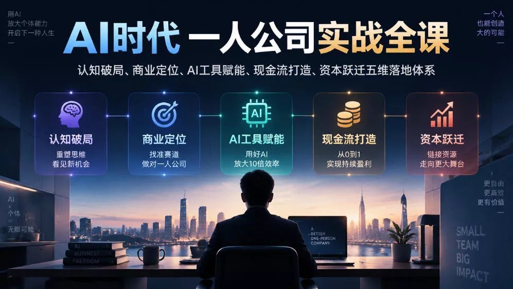 AI时代一人公司实战全课｜认知破局、商业定位、AI工具赋能、现金流打造、资本跃迁五维落地体系-2爱1学习资源网-伴学无忧