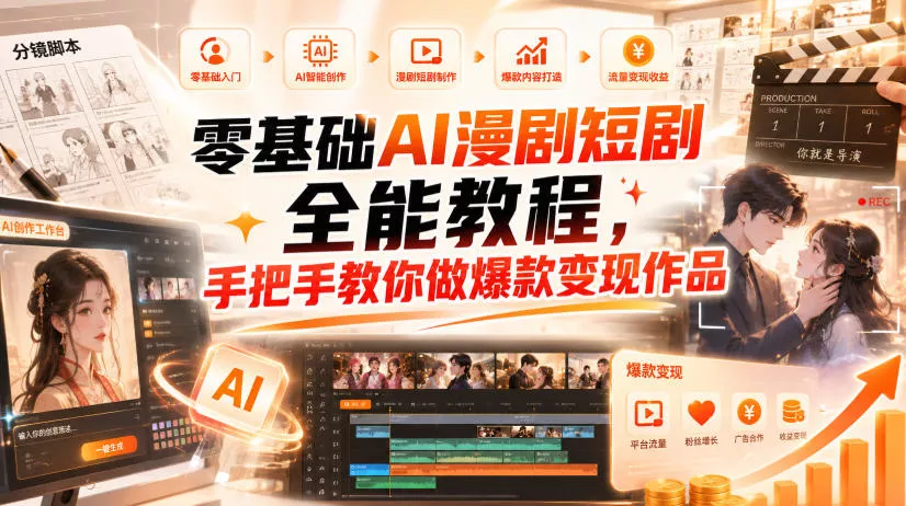 零基础AI漫剧短剧全能教程，从AI智能体搭建、文案脚本分镜、多平台AI生视频、剪映精修，覆盖全题材创作，手把手教你做爆款变现作品-2爱1学习资源网-伴学无忧