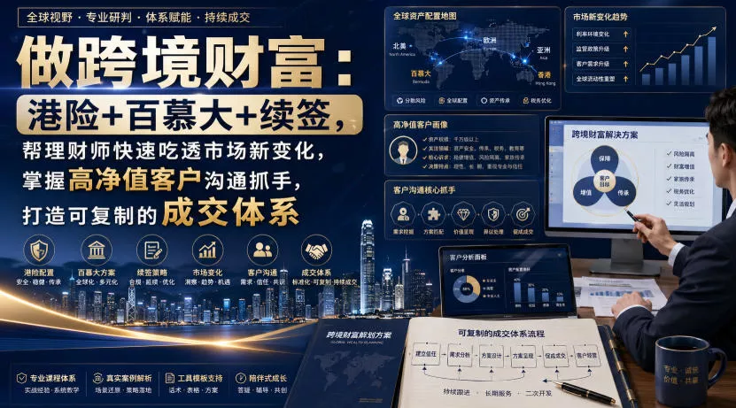 做跨境财富：港险+百慕大+续签，帮理财师快速吃透市场新变化，掌握高净值客户沟通抓手，打造可复制的成交体系-2爱1学习资源网-伴学无忧