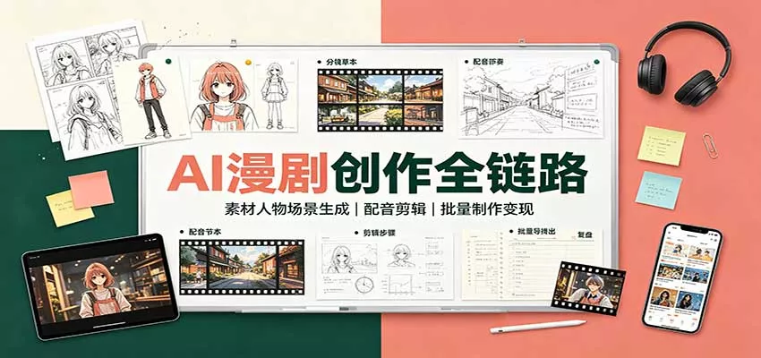 AI漫剧创作全链路：素材人物场景生成，配音剪辑，批量制作变现-2爱1学习资源网-伴学无忧
