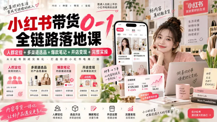 小红书带货0-1全链路落地课｜人群定位+多渠道选品+爆款笔记+开店变现完整实操-2爱1学习资源网-伴学无忧