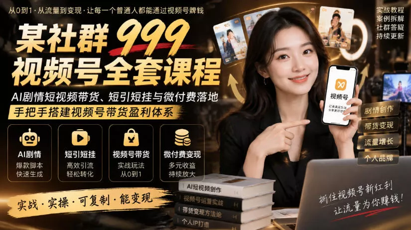 某社群999视频号全套课程,AI剧情短视频带货、短引短挂与微付费落地,手把手搭建视频号带货盈利体系 某社群999视频号全套课程,AI剧情短视频带货、短引短挂与微付费落地,手把手搭建视频号带货盈利体系