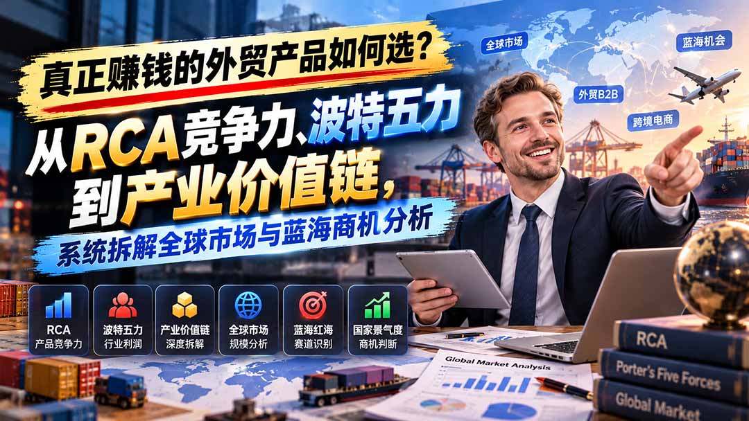 真正赚钱的外贸B2B产品如何选？从RCA竞争力、波特五力到产业价值链，系统拆解全球市场与蓝海商机分析-2爱1学习资源网-伴学无忧