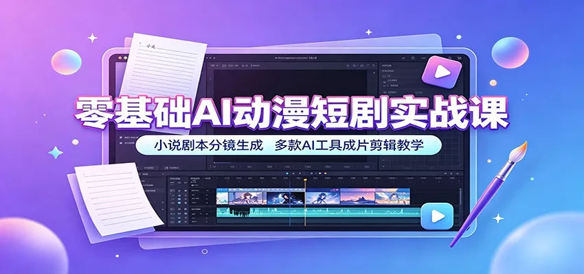 零基础AI动漫短剧实战课:小说剧本分镜生成,多款AI工具成片剪辑教学-2爱1学习资源网-伴学无忧