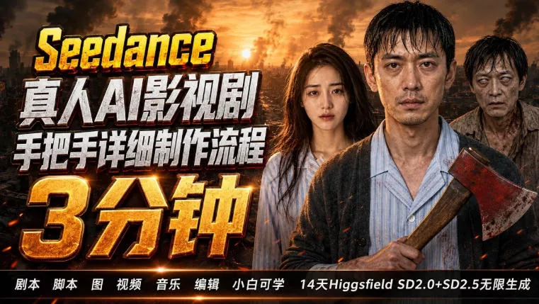 3分钟真人AI影视剧怎么做？SD 2.0手把手完整制作流程｜Higgsfield 14天SD 2.0/2.5无限生成-2爱1学习资源网-伴学无忧