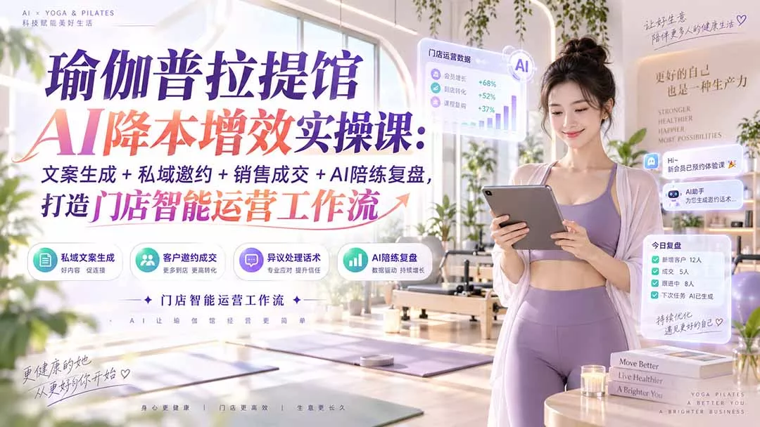 瑜伽普拉提馆AI降本增效实操课:文案生成+私域邀约+销售成交+AI陪练复盘,打造门店智能运营工作流-2爱1学习资源网-伴学无忧