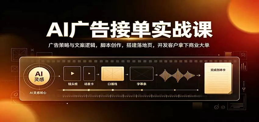 AI广告接单实战：广告策略与文案逻辑，脚本创作，搭建落地页，开发客户拿下商业大单-2爱1学习资源网-伴学无忧