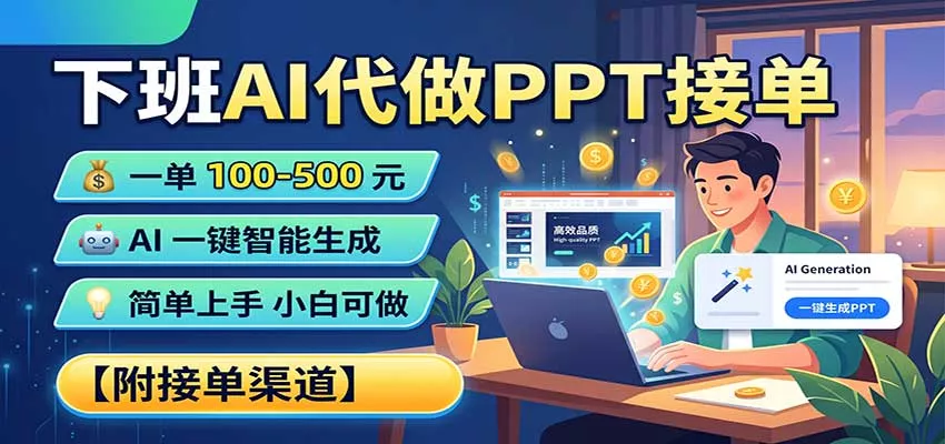 下班AI代做PPT接单，一单100-500，AI一键生成，小白也能做，附接单渠道-2爱1学习资源网-伴学无忧