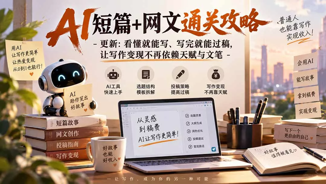 AI短篇+网文通关攻略-更新1009：看懂就能写、写完就能过稿，让写作变现不再依赖天赋与文笔-2爱1学习资源网-伴学无忧