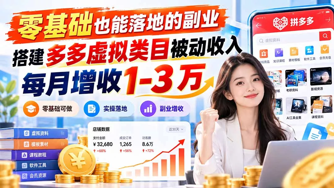 零基础也能落地的副业，搭建多多虚拟类目被动收入，每月增收 1-3 万-2爱1学习资源网-伴学无忧