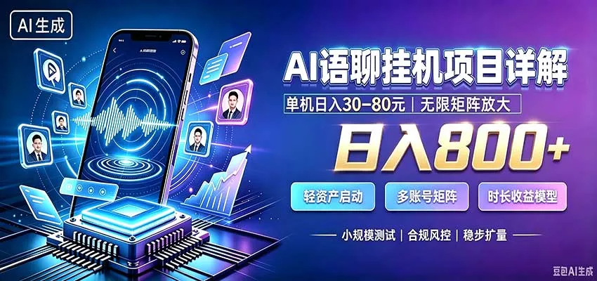 AI语聊挂机,日入800+,适用个人副业,工作室矩阵操作-2爱1学习资源网-伴学无忧