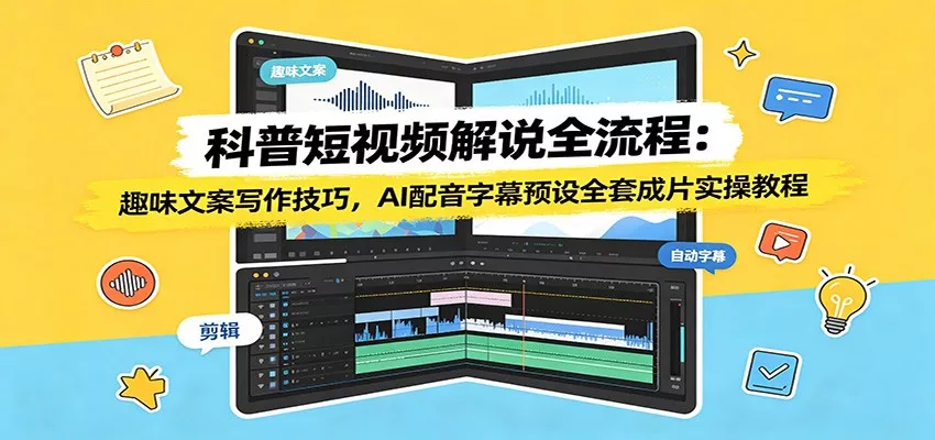 科普短视频解说全流程：趣味文案写作技巧，AI配音字幕预设全套成片实操教程-2爱1学习资源网-伴学无忧