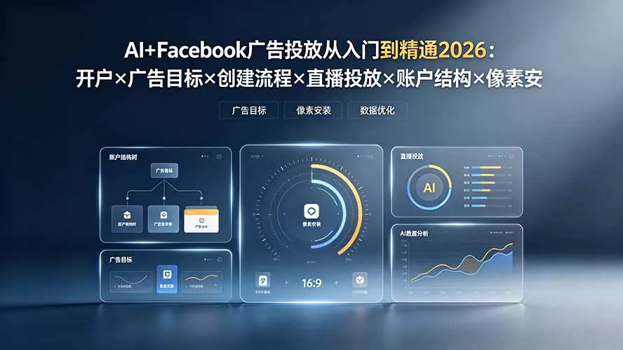 AI+Facebook广告投放从入门到精通2026:开户×广告目标×创建流程×直播投放×账户结构×像素安装×AI赋能-2爱1学习资源网-伴学无忧