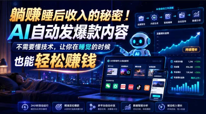 躺賺睡后收入的秘密！AI自动发爆款内容，不需要懂技术，让你在睡觉的时候也能轻松賺钱【原创双语字幕】-2爱1学习资源网-伴学无忧